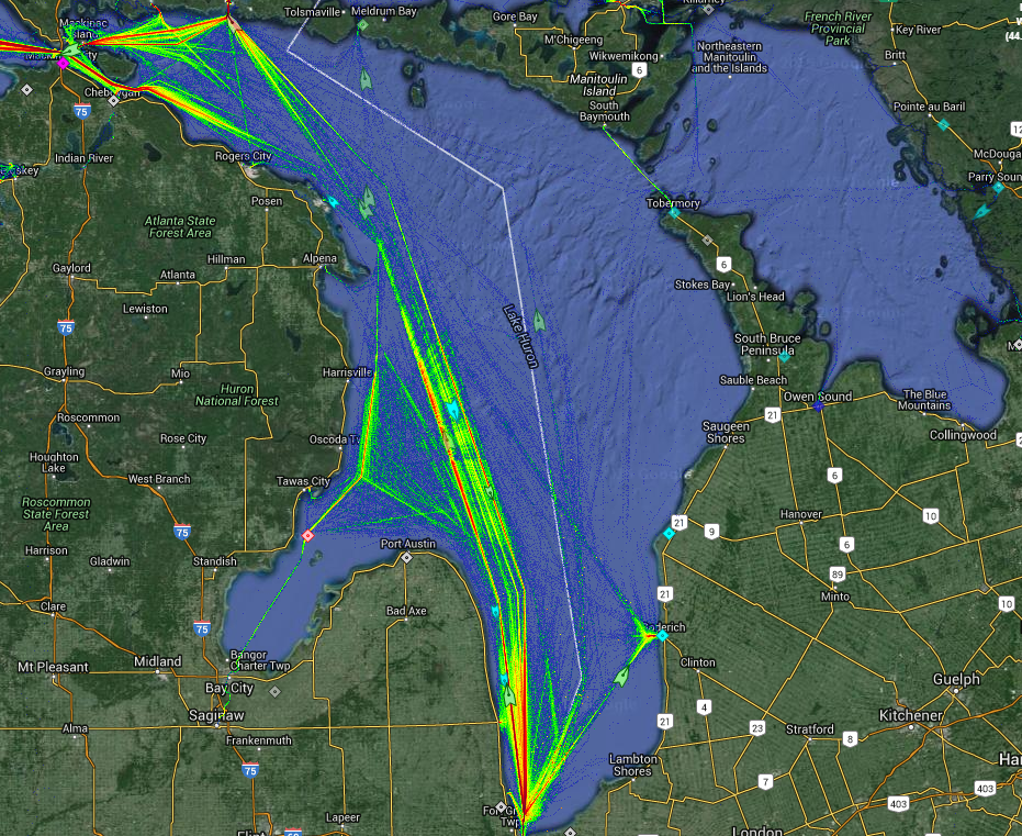 Live Marine Traffic, Density Map and Current Position of ships in LAKE HURON